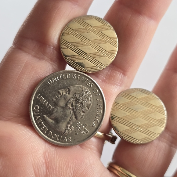 Vintage cuff links crisscross circle gold tone cufflinks criss cross - Picture 7 of 8
